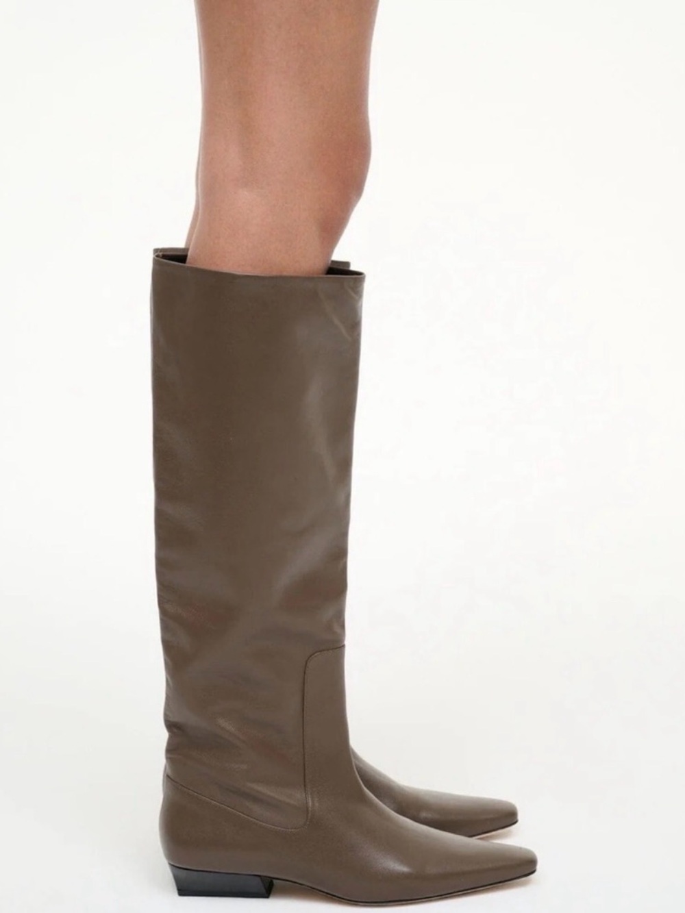 STAUD Wally leather knee boots in dark brown size 37